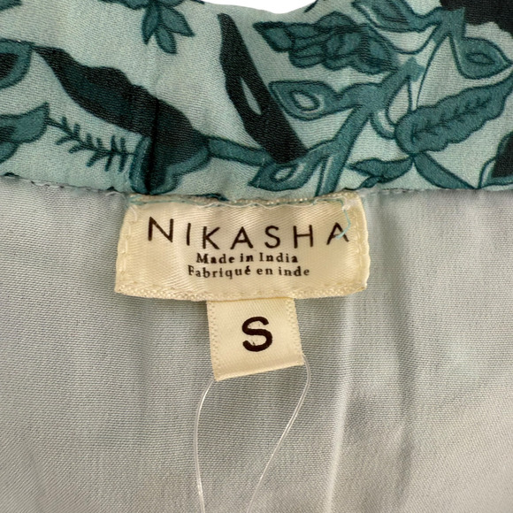 Anthropologie NIKASHA Mini Skirt Tiered Floral Beaded Size S Blue Green Boho - Picture 7 of 10